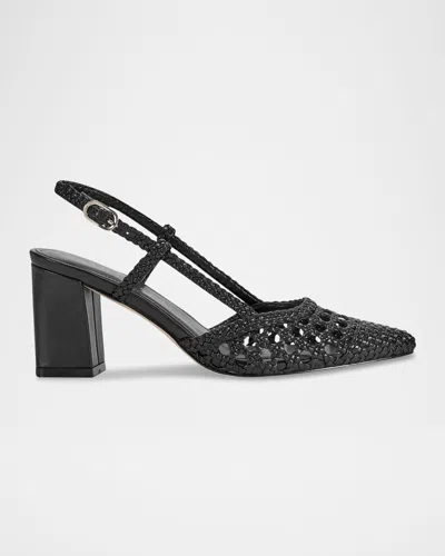 Marc Fisher Ltd Zunnie Woven Leather Slingback Pumps In Black