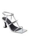 Marc Fisher Ltd Women's Dennie Square Toe Strappy Mid Heel Sandals In Silver