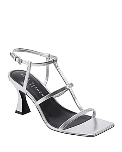 Marc Fisher Ltd. Women's Dennie Square Toe Strappy Mid Heel Sandals In Silver