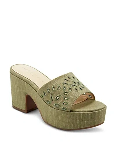 Marc Fisher Ltd. Women's Foreva Almond Toe Eyelet Detail High Heel Platform Sandals In Medium Green