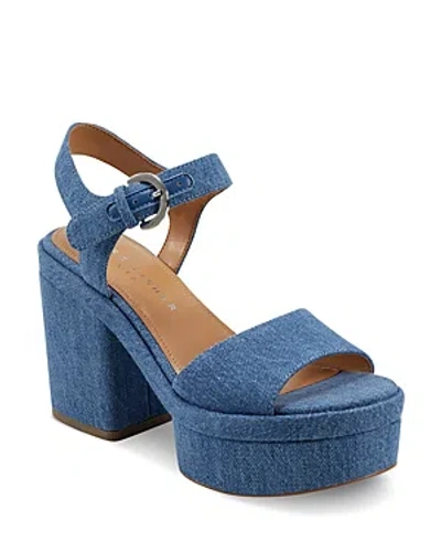 Marc Fisher Ltd Women's Normi Denim Ankle Strap Platform Sandals In Dark Blue