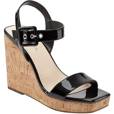 Marc Fisher Lukey Womens Cork Open Toe Wedge Sandals In Black