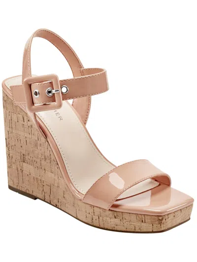 Marc Fisher Lukey Womens Patent Ankle Strap Wedge Sandals In Orange