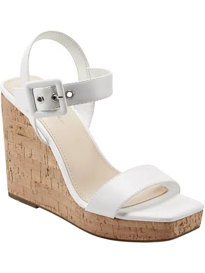 Marc Fisher Lukey Womens Patent Ankle Strap Wedge Sandals In White