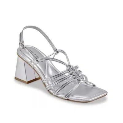 Marc Fisher Magnify Strappy Womens Silver Block Heel Slingback Sandals Gal1675 In Gray