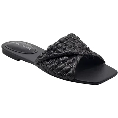 Marc Fisher Moral Womens Faux Leather Woven Slide Sandals In Black