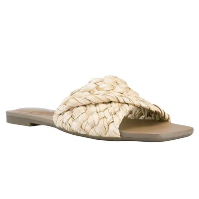 Marc Fisher Moral Womens Faux Leather Woven Slide Sandals In Brown