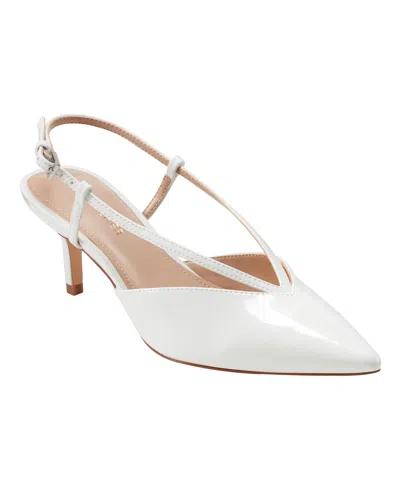 Marc Fisher Women's Avila Slingback Kitten Heel Pumps In White Patent