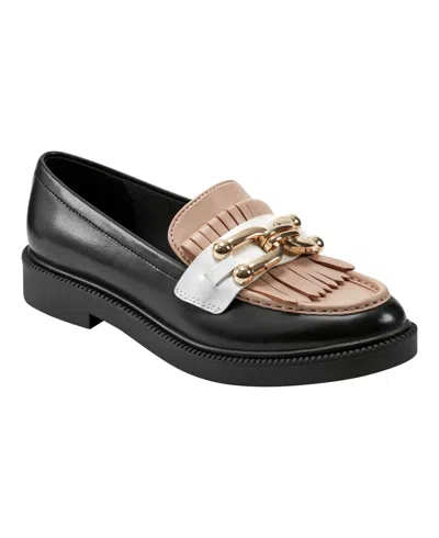 Marc Fisher Women's Calisto Slip-on Almond Toe Casual Loafers In Black,white