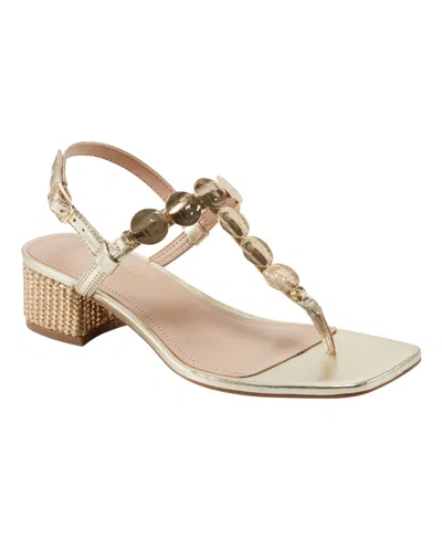 Marc Fisher Women's Caylie Embellished T-strap Block Heel Sandals In Gold