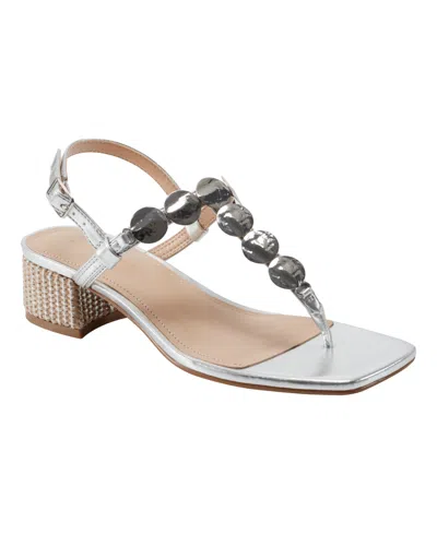 Marc Fisher Women's Caylie Embellished T-strap Block Heel Sandals In Silver