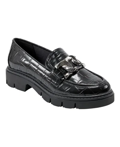 Marc Fisher Trisca Womens Patent Leather Slip On Loafer Heels In Black Croco