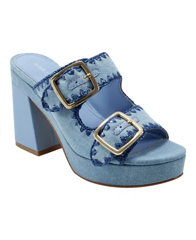 Marc Fisher Women's Dalen Block Heel Slip-on Dress Sandals In Blue Denim- Textile