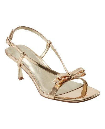 Marc Fisher Women's Danzy Bow Square Toe Dress Sandals In Gold Mirror Metallic