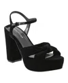 Marc Fisher Deren Womens Floral Print Open Toe Block Heels In Black Velvet