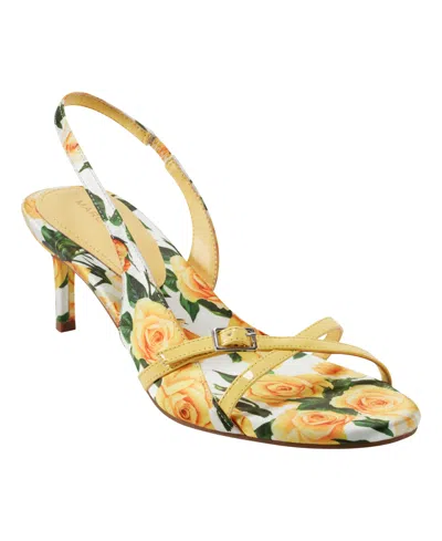 Marc Fisher Women's Feren Strappy Slingback Stiletto Sandals In Yellow Roses Print