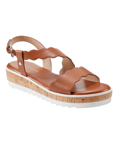 Marc Fisher Women's Gabrey Asymmetrical Strap Platform Sandals In Cognac