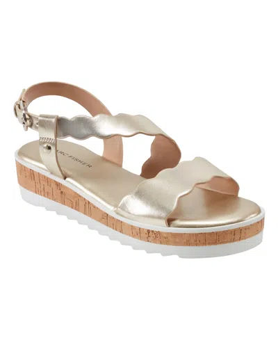 Marc Fisher Women's Gabrey Asymmetrical Strap Platform Sandals In Gold