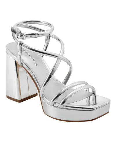 Marc Fisher Women's Gimie Block Heel Strappy Dress Sandals In Silver