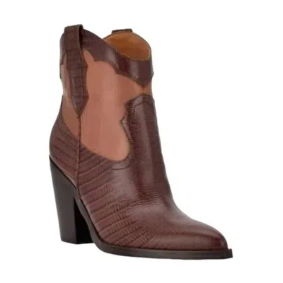 Marc Fisher Women's Gona Western Leather Heeled Ankle Boot Bootie In Brown
