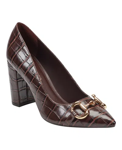 Marc Fisher Women's Gruff Bit High Block Heel Pumps In Brown