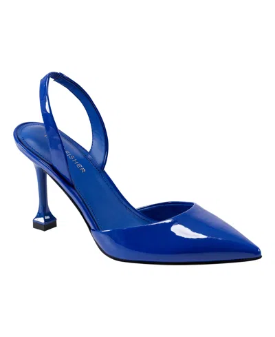 Marc Fisher Women's Hadya Pointy Toe Stiletto Slingback Pumps In Blue Patent