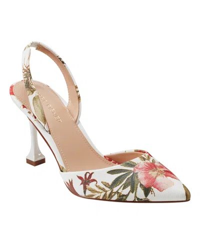 Marc Fisher Women's Hadya Pointy Toe Stiletto Slingback Pumps In White Floral Print