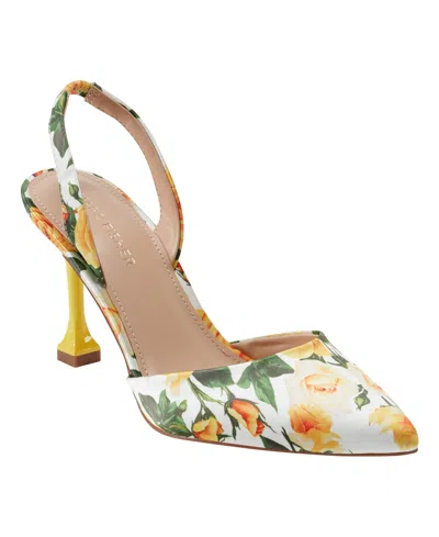 Marc Fisher Women's Hadya Pointy Toe Stiletto Slingback Pumps In Yellow Roses Print