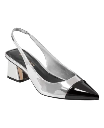 Marc Fisher Women's Laglie Pointy Toe Dress Slingback Pumps In Silver,black Multi