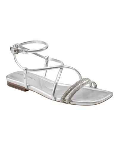 Marc Fisher Women's Lakity Strappy Square Toe Flat Sandals In Silver