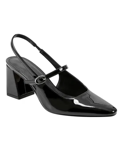 Marc Fisher Women's Lanai Block Heel Dress Snip Toe Slingbacks In Black Patent