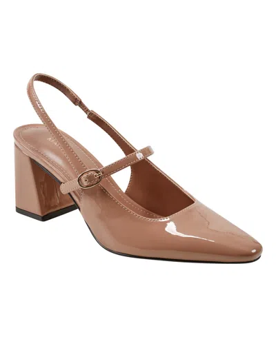 Marc Fisher Women's Lanai Block Heel Dress Snip Toe Slingbacks In Medium Natural Patent