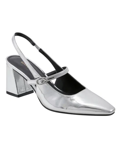 Marc Fisher Women's Lanai Block Heel Dress Snip Toe Slingbacks In Silver