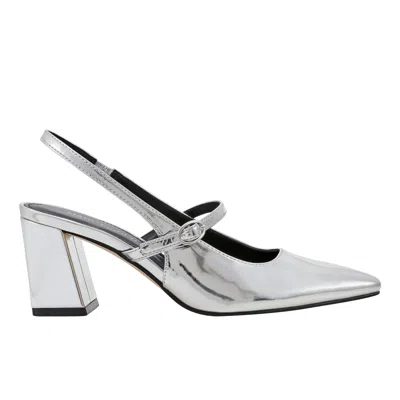 Marc Fisher Women's Lanai Block Heel Dress Snip Toe Slingbacks In Silver