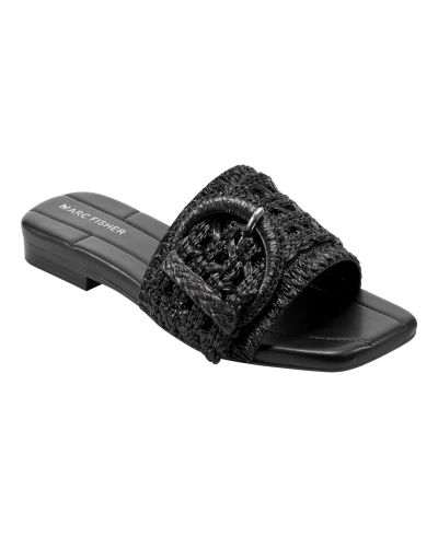 Marc Fisher Women's Loree Square Toe Slip-on Flat Sandals In Black