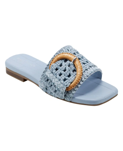 Marc Fisher Women's Loree Square Toe Slip-on Flat Sandals In Light Blue