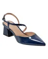 Marc Fisher Women's Loya Pointy Toe Block Heel Dress Pumps In Dark Blue Patent