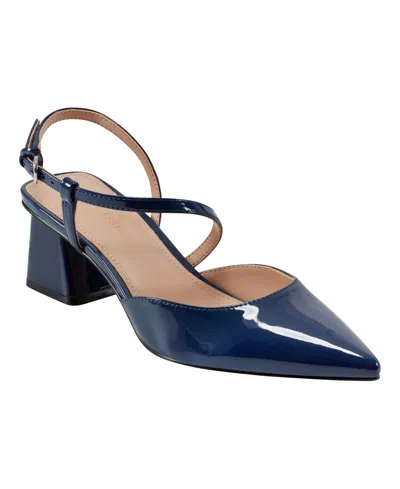 Marc Fisher Women's Loya Pointy Toe Block Heel Dress Pumps In Dark Blue Patent