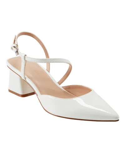 Marc Fisher Women's Loya Pointy Toe Block Heel Dress Pumps In White Patent