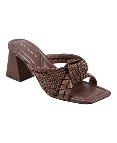 Marc Fisher Women's Macki Sqaure Toe Slip-on Dress Sandals In Dark Brown