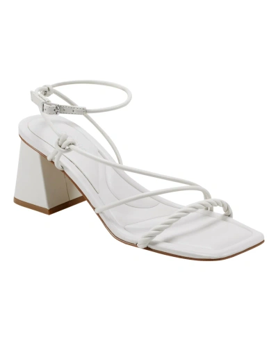 Marc Fisher Women's Meggiane Strappy Square Toe Dress Sandals In Ivory- Faux Leather- Polyurethane