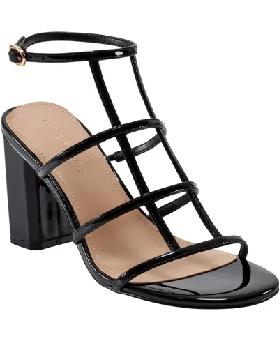 Marc Fisher Women's Norene Caged Block Heel Sandals In Black Patent