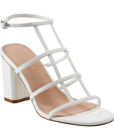 Marc Fisher Women's Norene Caged Block Heel Sandals In White Patent