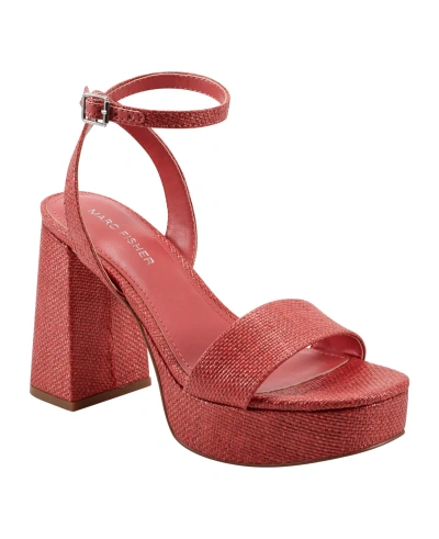 Marc Fisher Women's Sadel Block Heel Ankle Strap Dress Sandals In Medium Red