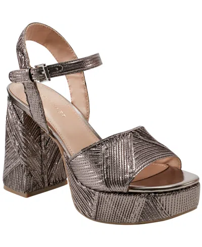 Marc Fisher Women's Seleny Metallic High Block Heel Platform Sandals In Pewter