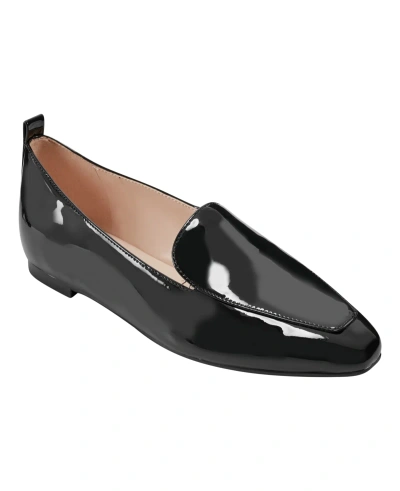 Marc Fisher Women's Seltra Almond Toe Slip-on Dress Flat Loafers In Black Patent- Faux Patent Leather