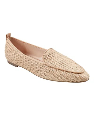 Marc Fisher Women's Seltra Almond Toe Slip-on Dress Flat Loafers In Light Natural Raffia- Manmade