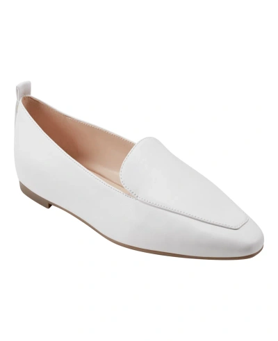 Marc Fisher Women's Seltra Almond Toe Slip-on Dress Flat Loafers In White- Faux Leather