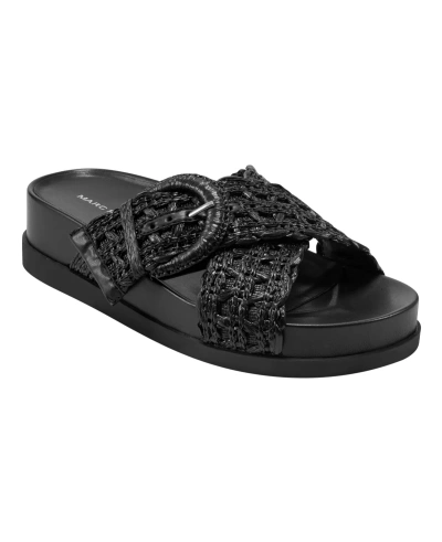 Marc Fisher Women's Welti Slip-on Flat Casual Sandals In Black- Manmade And Textile