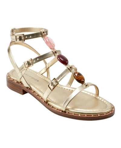 Marc Fisher Women's Yessah Almond Toe Strappy Casual Sandals In Gold- Manmade